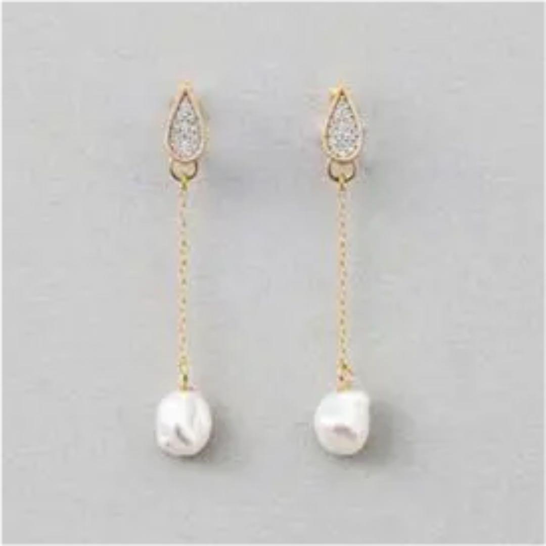 コットンパールのチェーンピアス グレー アメリカンピアス