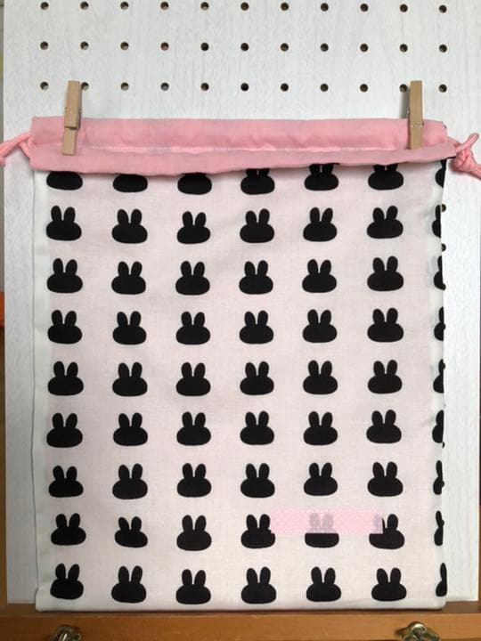 【オーダー承ります】巾着袋　大きめ　うさぎ　白　30×25