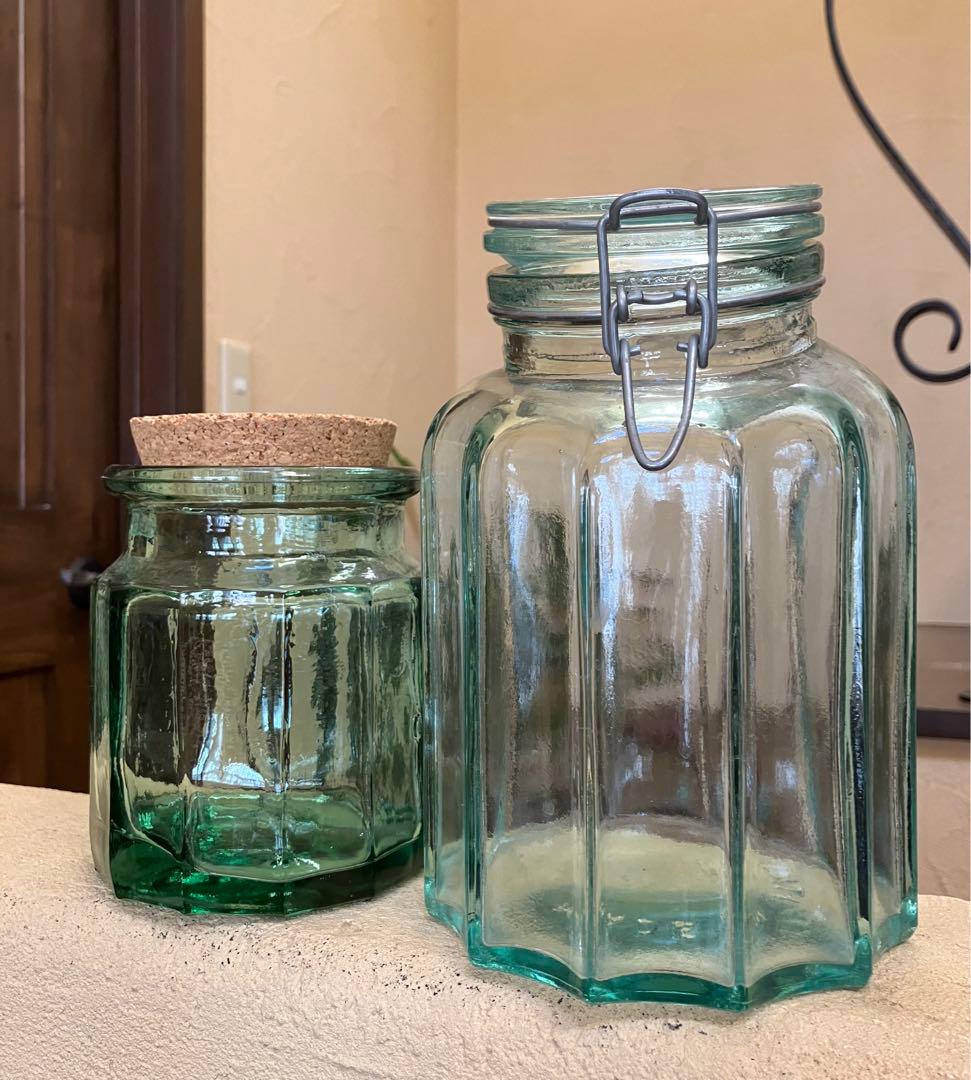 イタリア製＆スペイン製ガラスキャニスター　2点セット