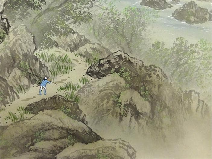 【真作】掛軸 福田耕二『青緑山水図』絹本 肉筆 共箱付 掛け軸 p042605