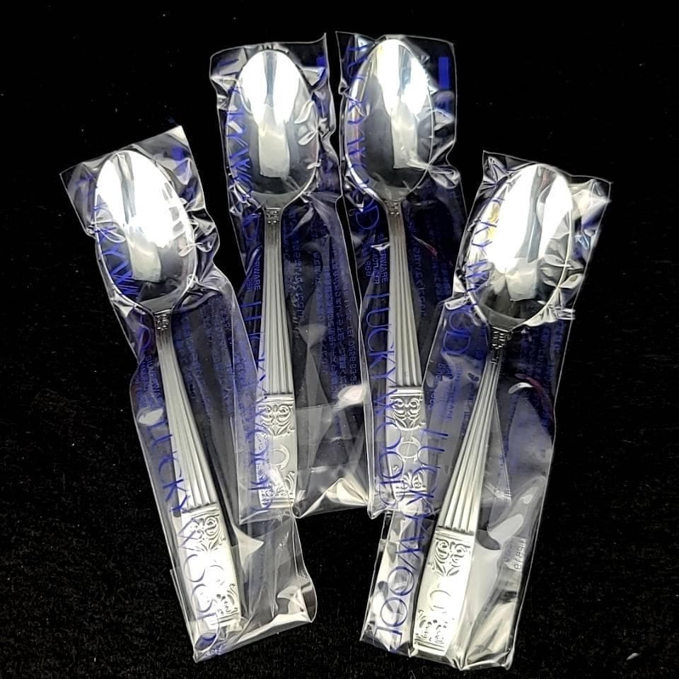 ●未使用/ラッキーウッド　カトラリー　洋白銀器　スプーン　14本　箱つき 1