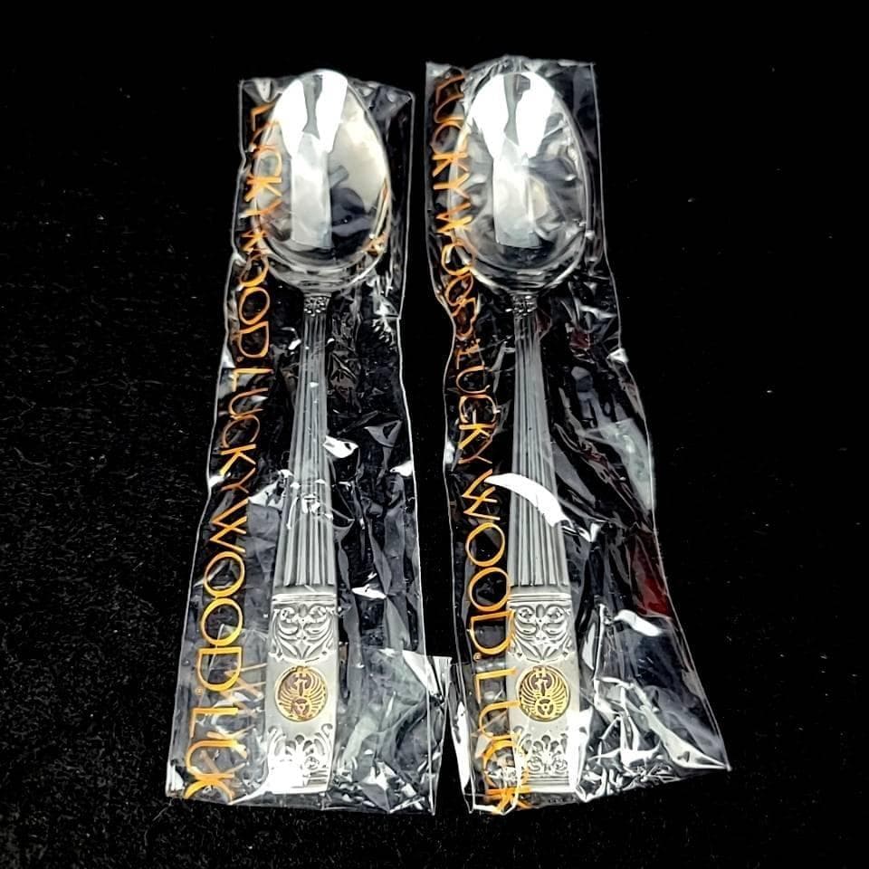 ●未使用/ラッキーウッド　カトラリー　洋白銀器　スプーン　14本　箱つき 1