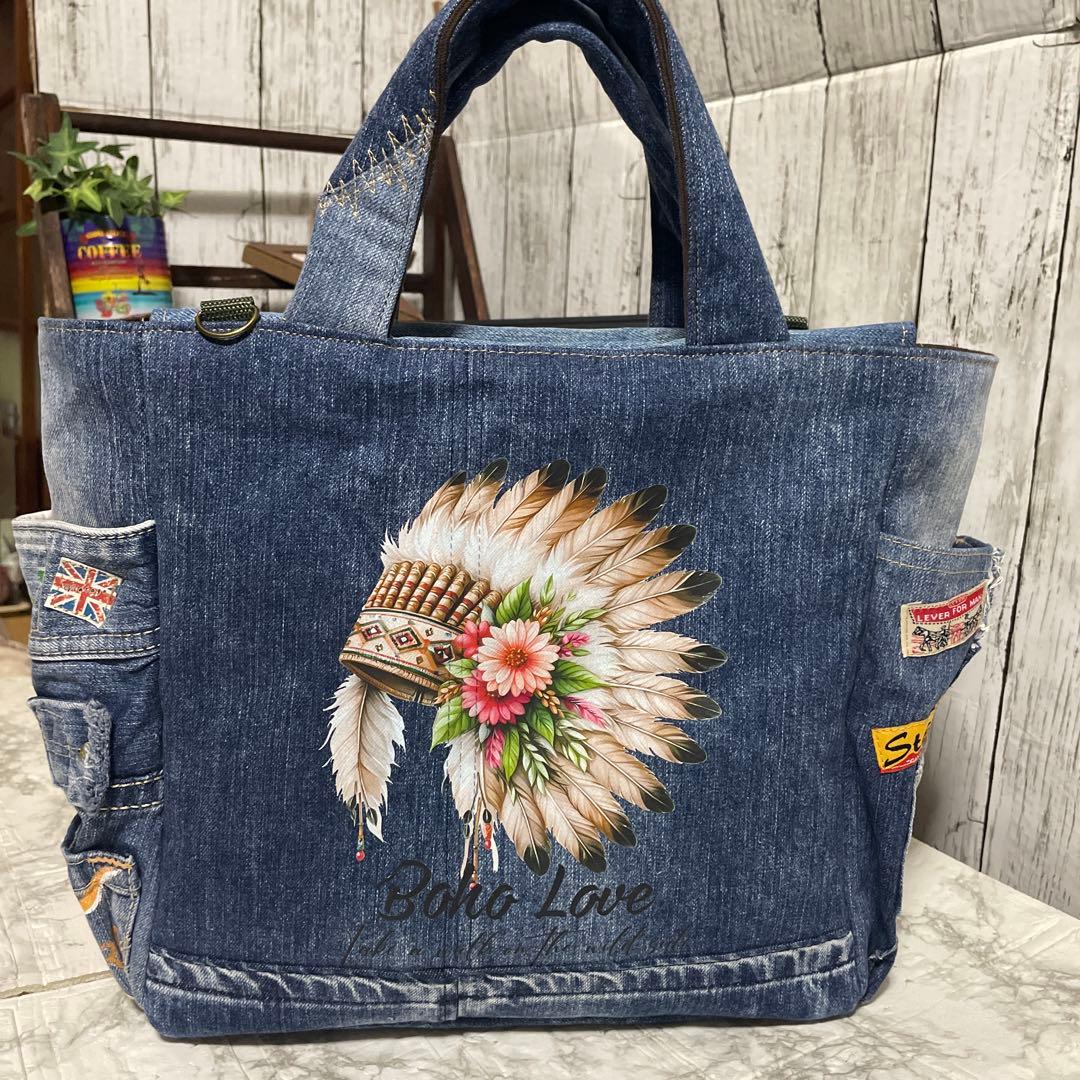 No. 508 デニムリメイクバッグ　トートバッグ　インディアン