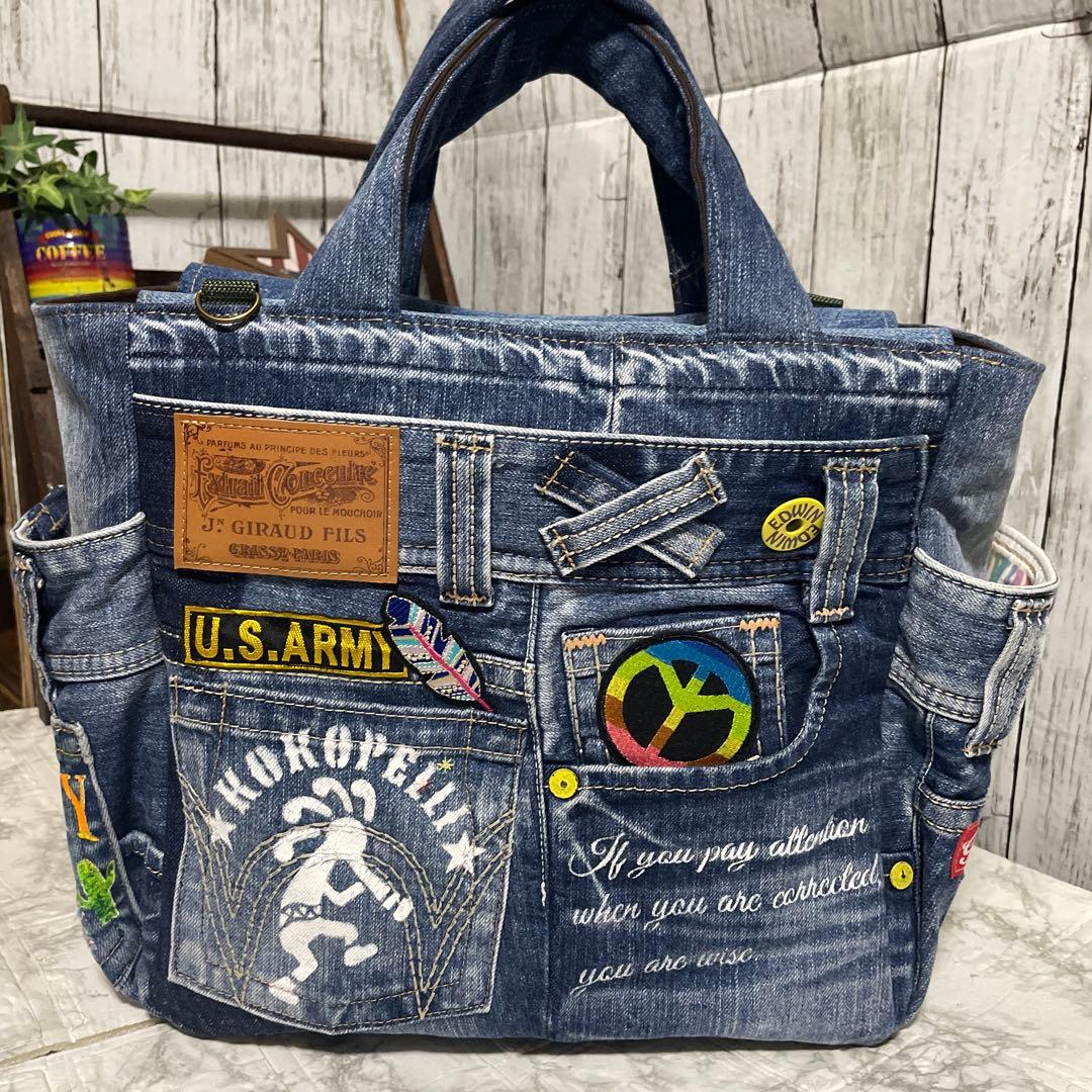 No. 508 デニムリメイクバッグ　トートバッグ　インディアン