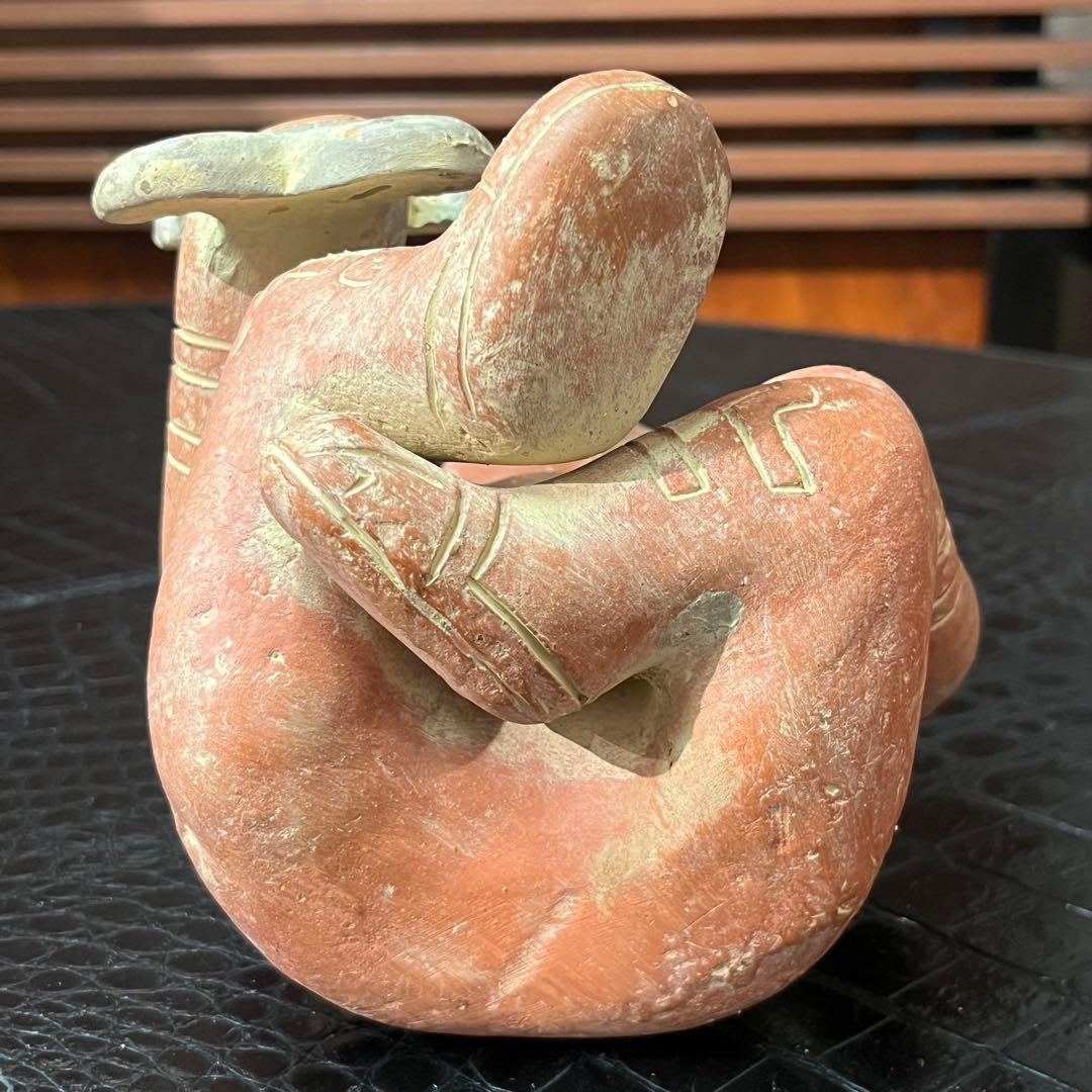 マヤ・アステカの座る神テラコッタ粘土彫刻像 古代文化 陶器製人形