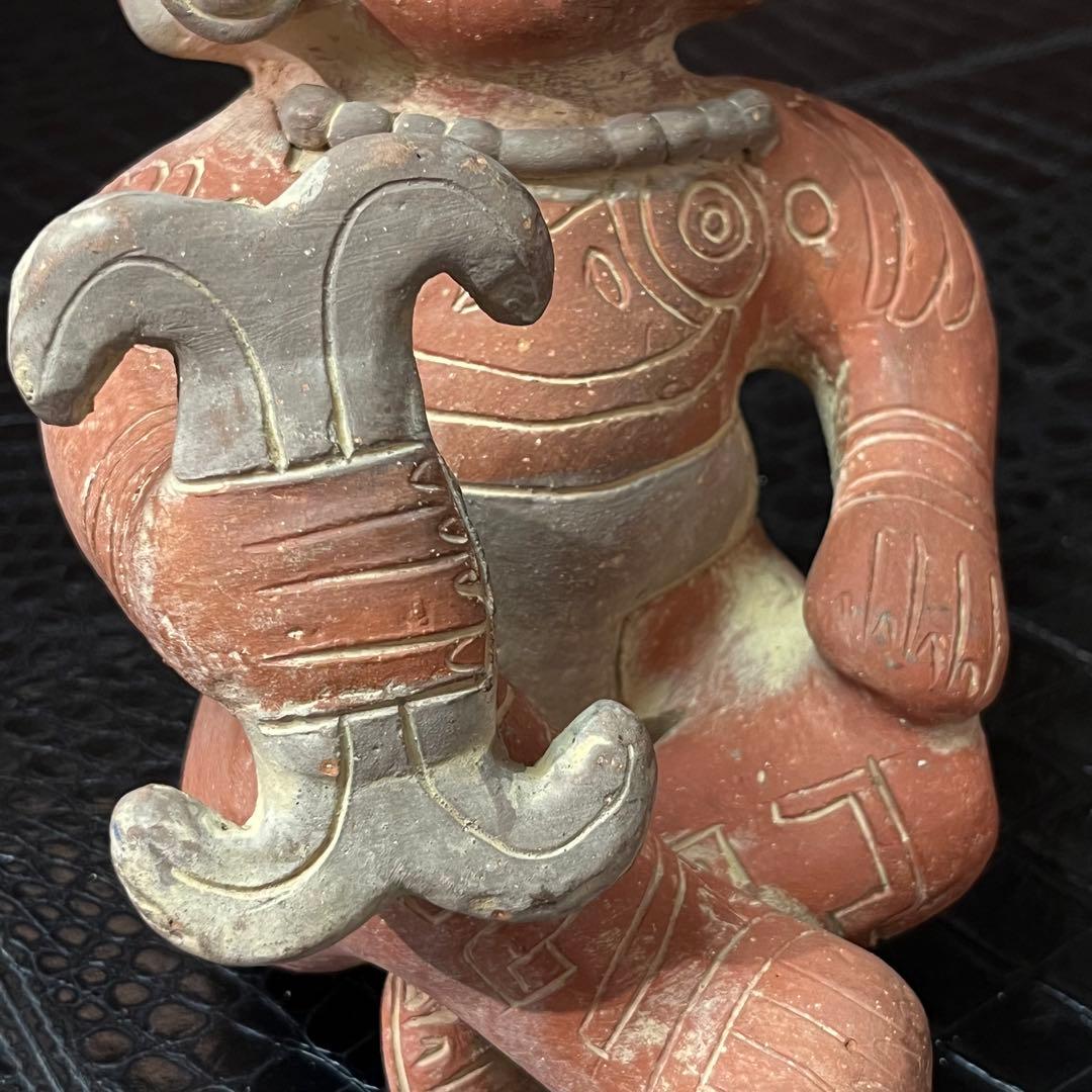 マヤ・アステカの座る神テラコッタ粘土彫刻像 古代文化 陶器製人形