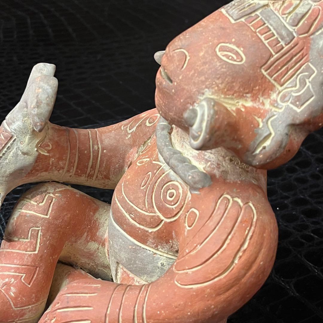 マヤ・アステカの座る神テラコッタ粘土彫刻像 古代文化 陶器製人形