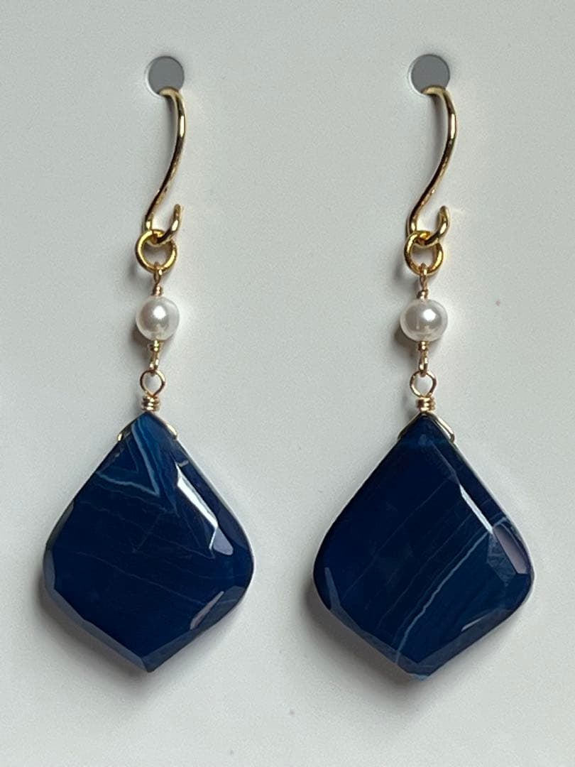 skygray　14kgf ブルーカルセドニー リーフシェイプ ピアス