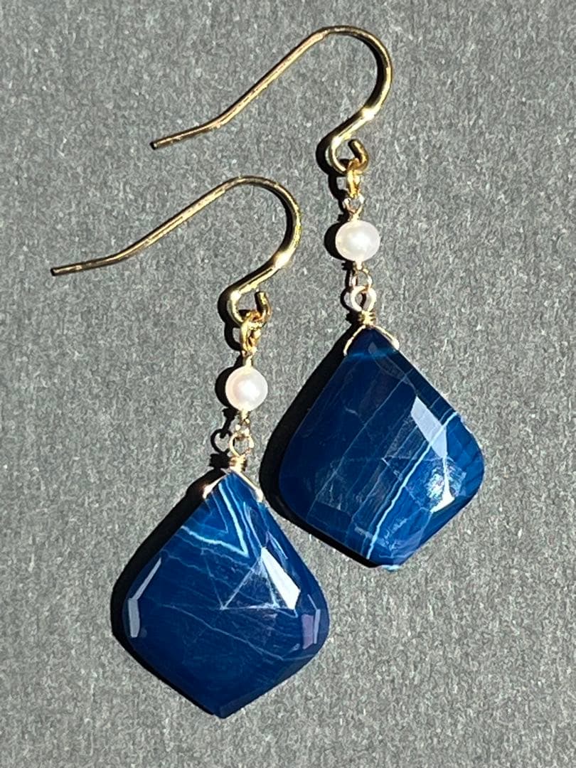 skygray　14kgf ブルーカルセドニー リーフシェイプ ピアス