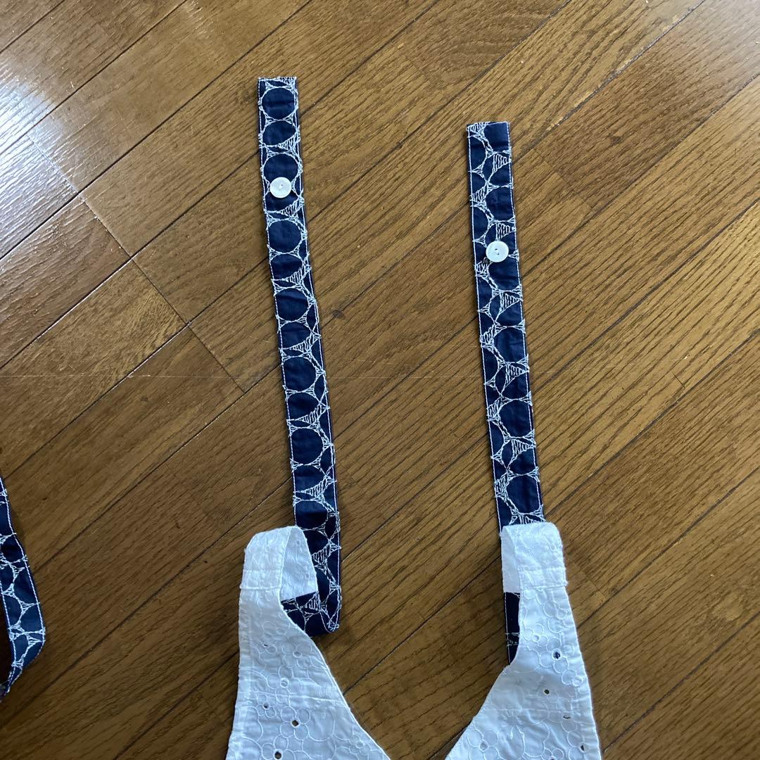 パッチワークエプロン・刺繍入りホワイトネイビーエプロン#41