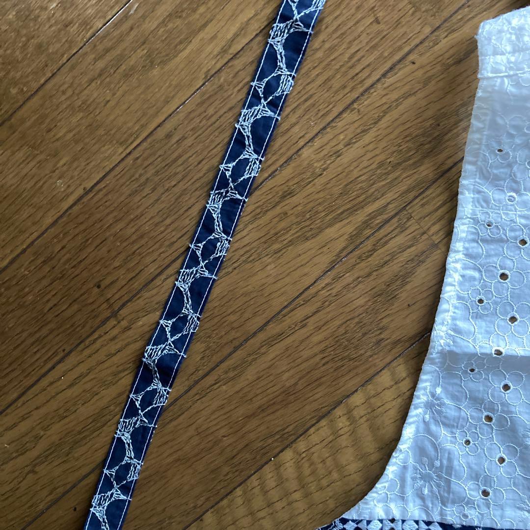 パッチワークエプロン・刺繍入りホワイトネイビーエプロン#41