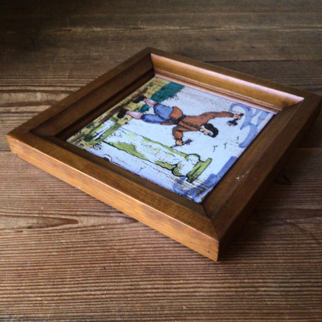 No3858  額装　タイル絵　彫刻家　スペイン　壁掛け　タイルアート　送料無料