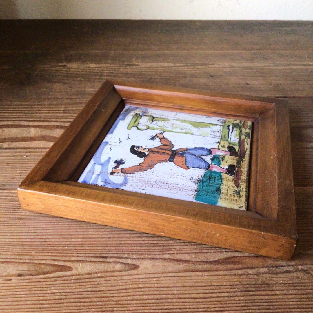 No3858  額装　タイル絵　彫刻家　スペイン　壁掛け　タイルアート　送料無料