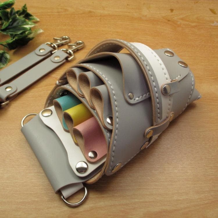 ライトグレー＆カラフル　６丁差し　本革シザーケース　SCA-100/CHB