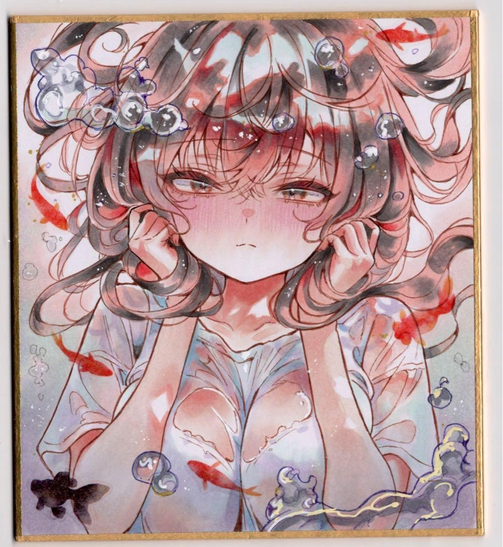 一点物 オリジナル 色紙 手描きイラスト アナログ 女の子 創作 原画 コピック