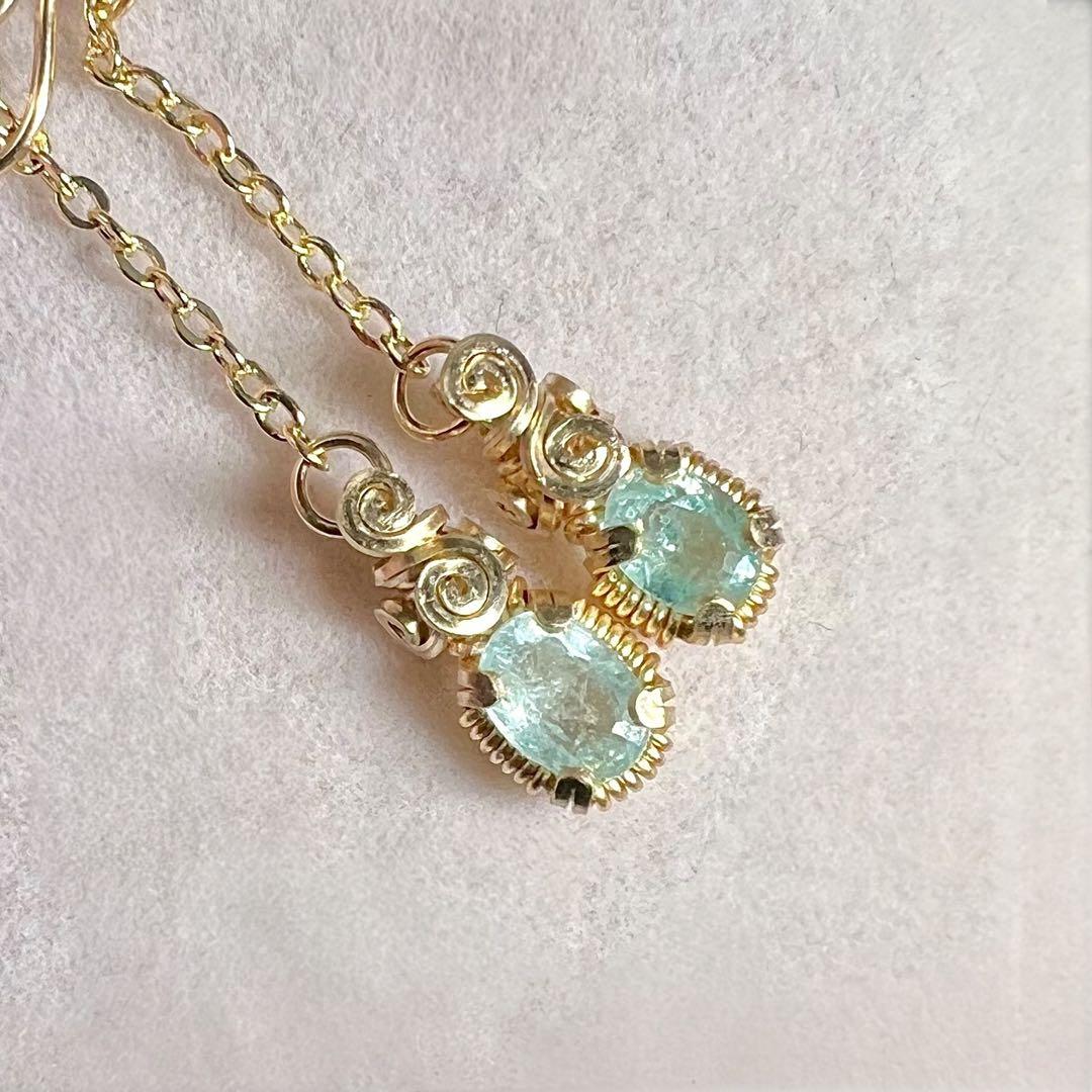 【for ☆彩テラス☆様】パライバトルマリン　チェーンピアス　ポストピアス