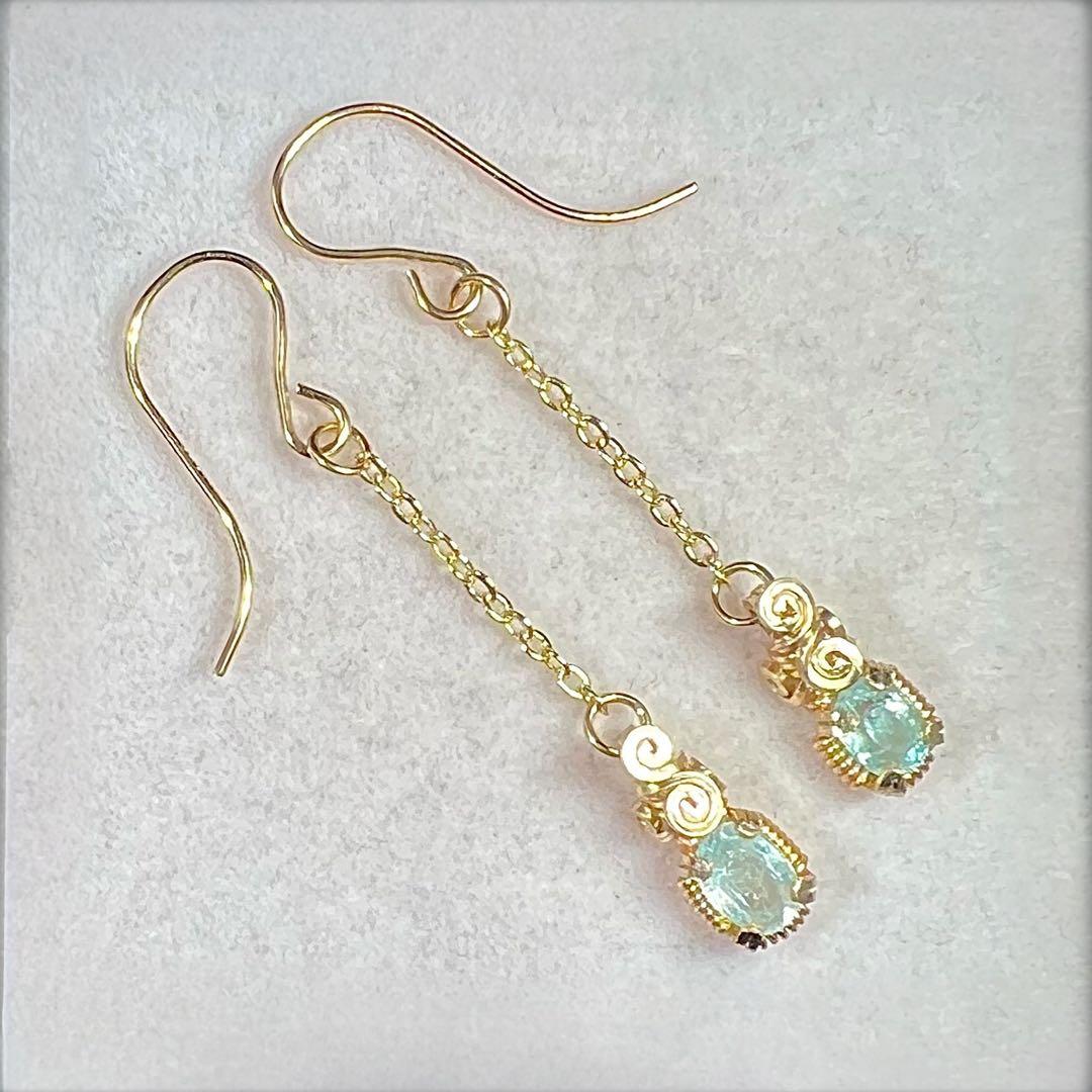 【for ☆彩テラス☆様】パライバトルマリン　チェーンピアス　ポストピアス