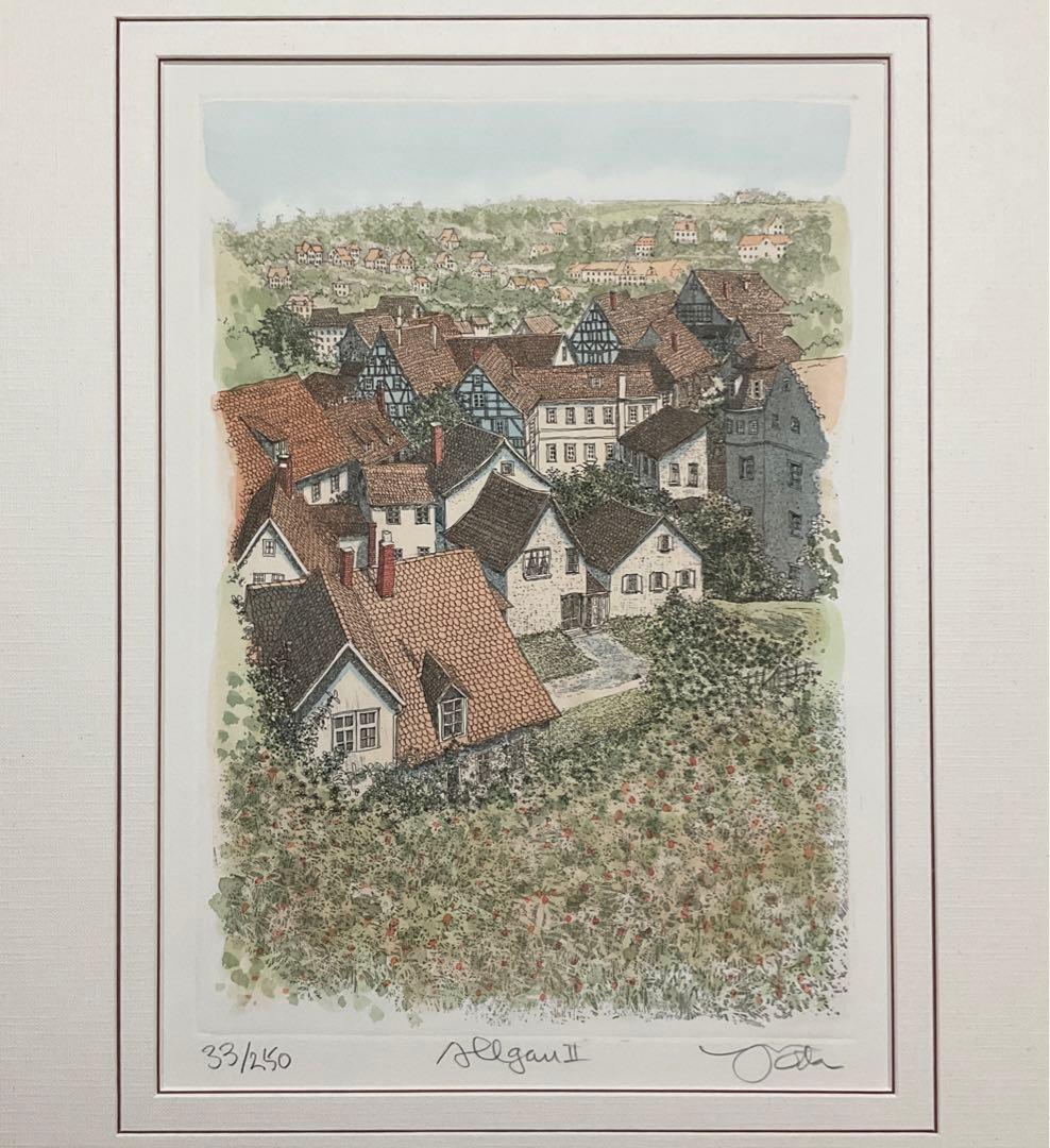 絵画・額縁・版画・織田 義郎・エッチング+手彩色・美術品・インテリア・雑貨