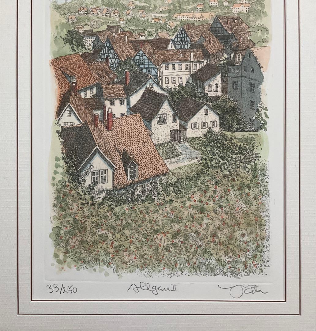 絵画・額縁・版画・織田 義郎・エッチング+手彩色・美術品・インテリア・雑貨