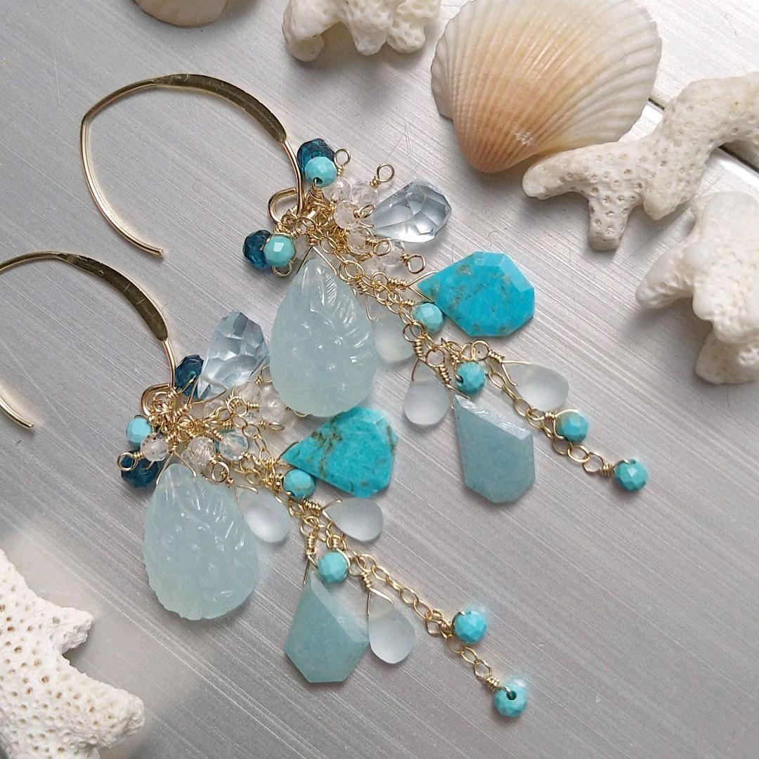 カービング祭り➂新作…春の海…美しい波の音…初登場♡カービングのアクアマリン