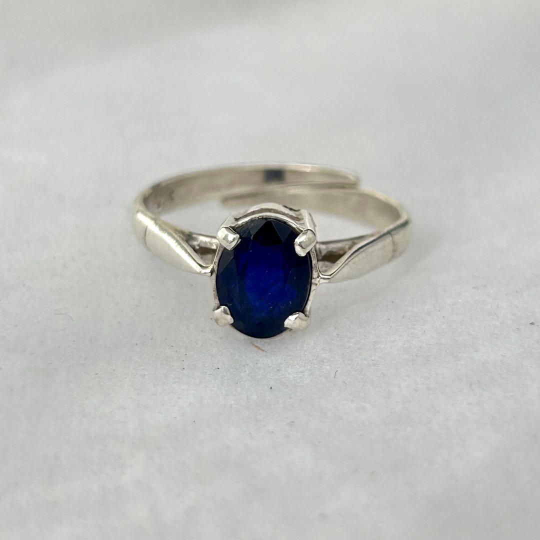 天然サファイア ディープブルー 一点物 SV925リング フリーサイズ 21号