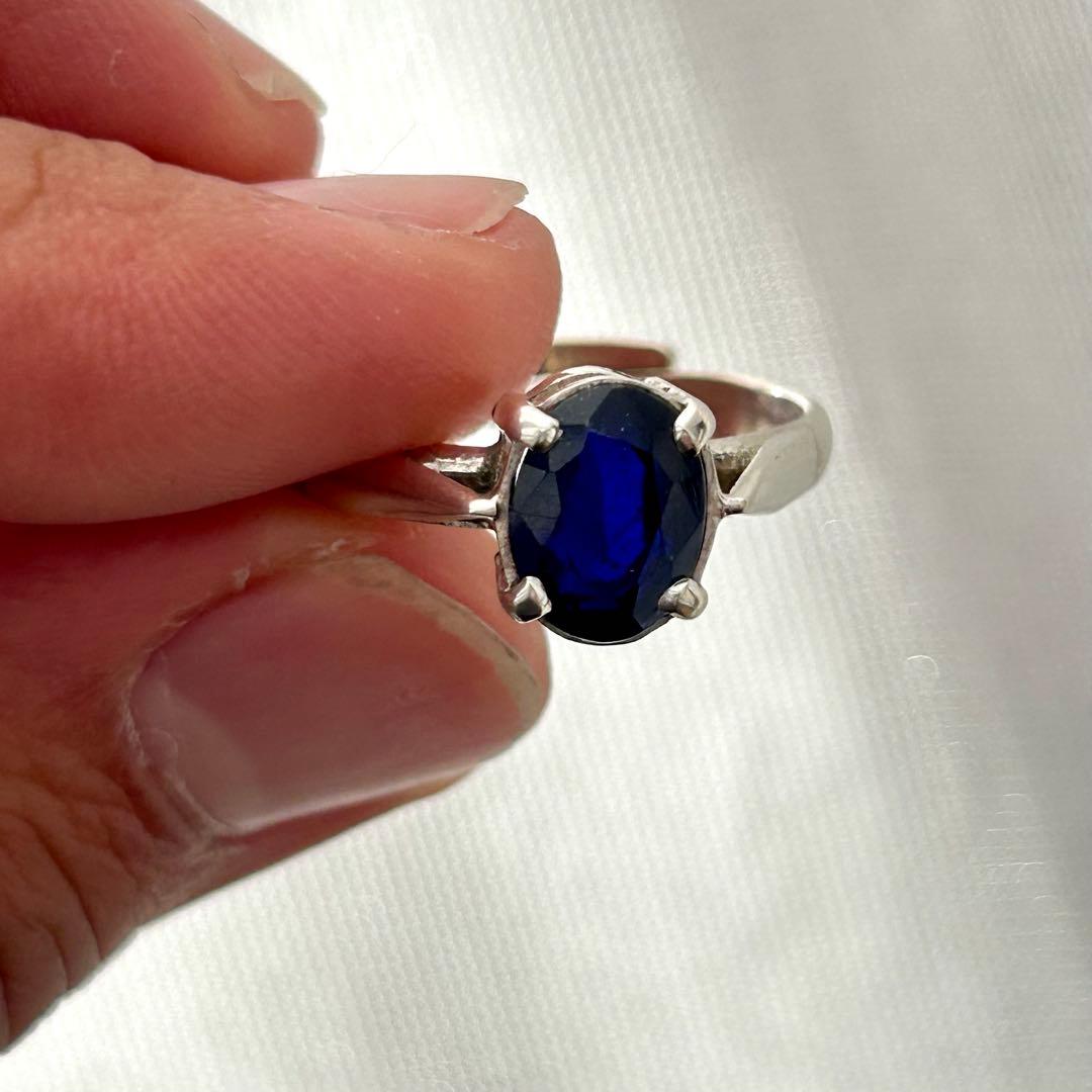 天然サファイア ディープブルー 一点物 SV925リング フリーサイズ 21号