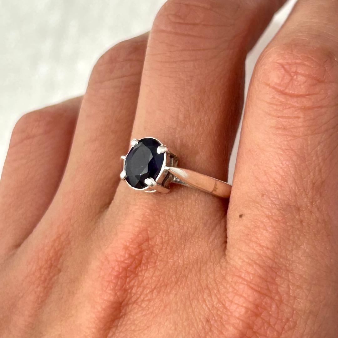 天然サファイア ディープブルー 一点物 SV925リング フリーサイズ 21号