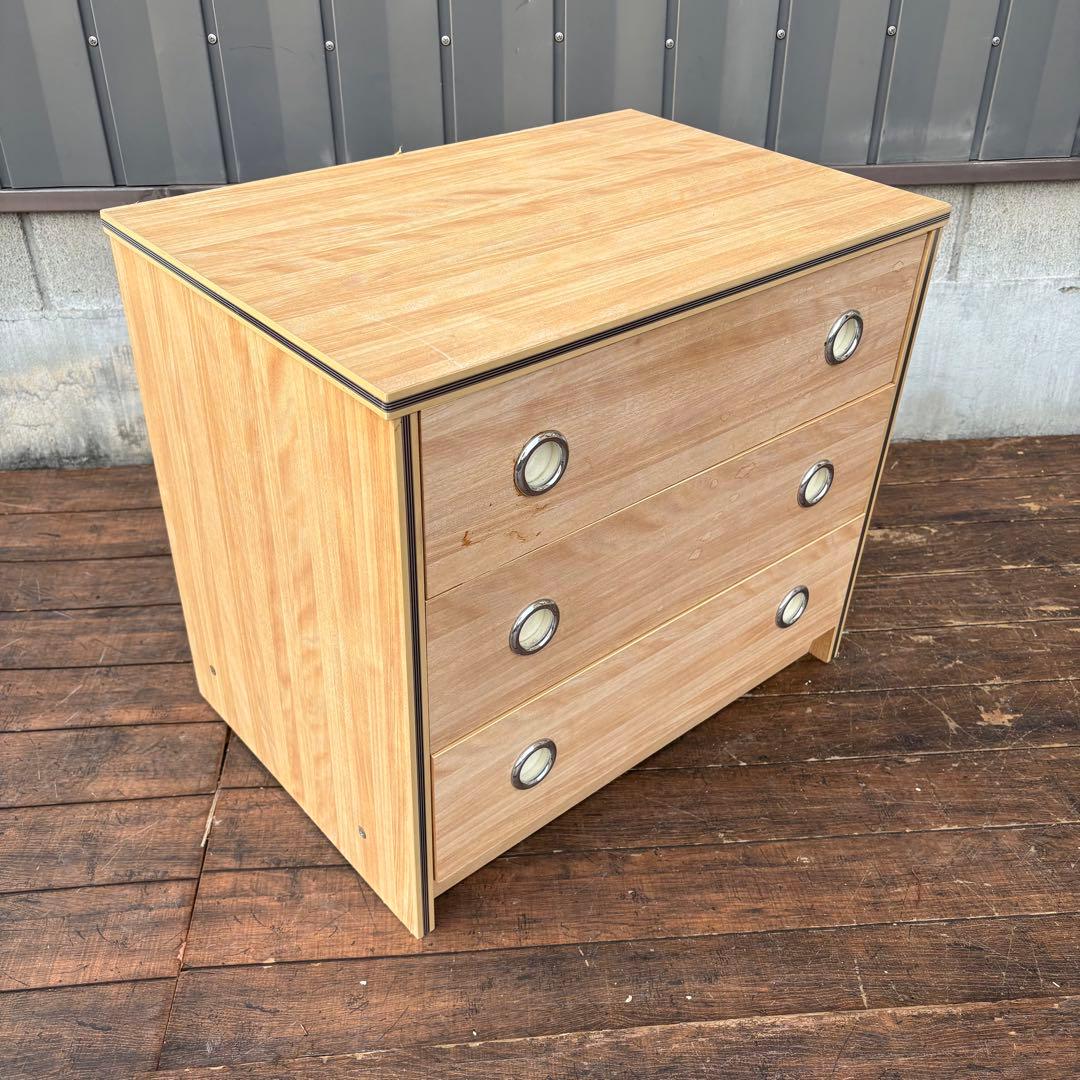 昭和レトロ レトロポップ 木製チェスト 丸金具 3段 古家具 古道具 ビンテージ