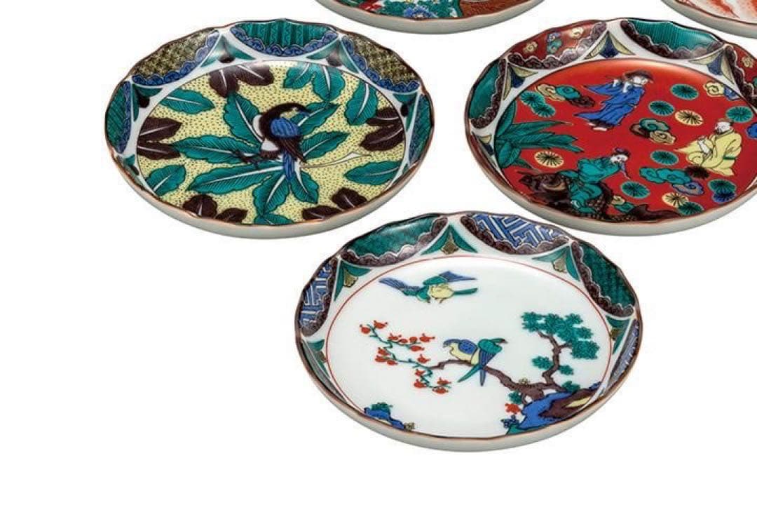 【新品未使用】九谷焼4.5号皿揃 時代絵　商品サイズ 径13.8cm 5枚