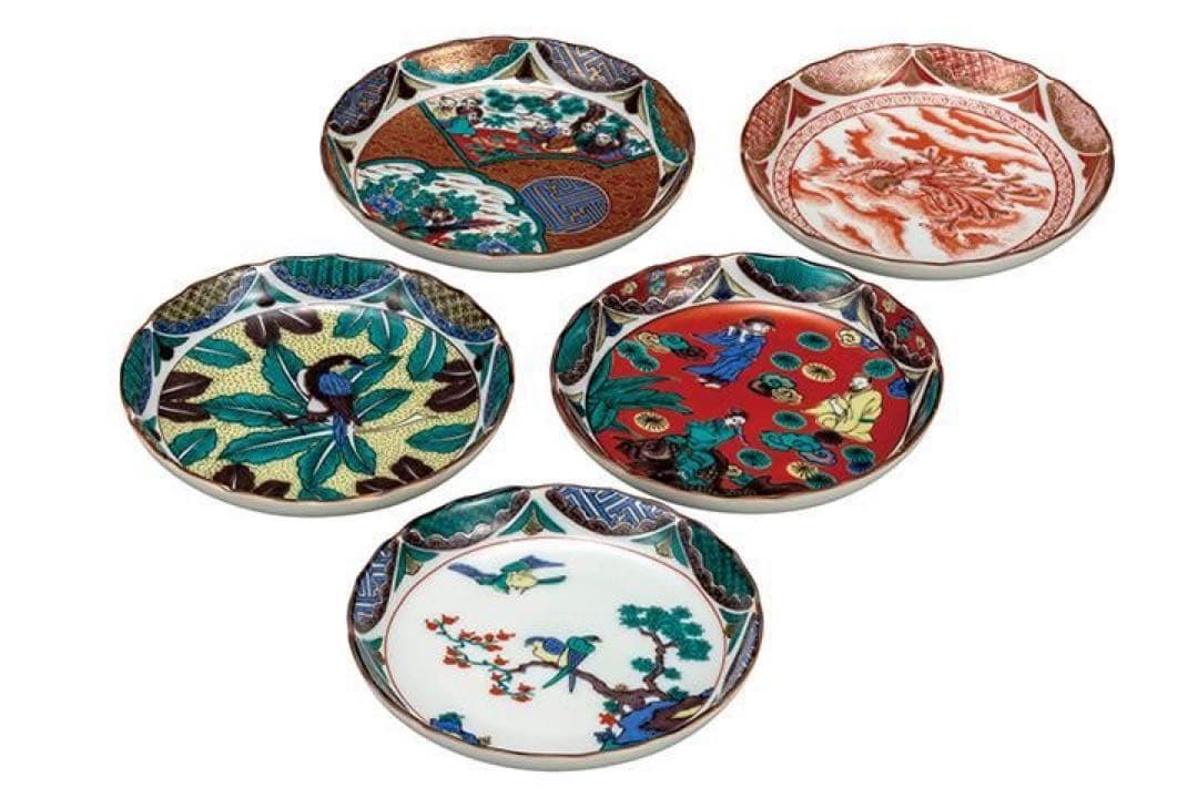 【新品未使用】九谷焼4.5号皿揃 時代絵　商品サイズ 径13.8cm 5枚