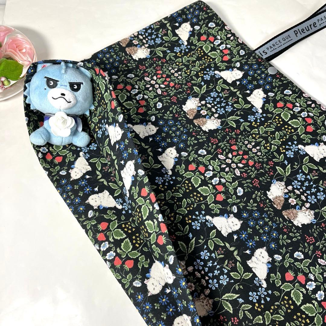 ともこ　エコバッグ　トートバッグ　猫の庭園　ブラック　ハンドメイド