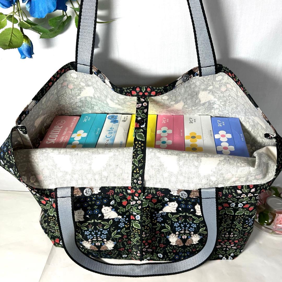 ともこ　エコバッグ　トートバッグ　猫の庭園　ブラック　ハンドメイド