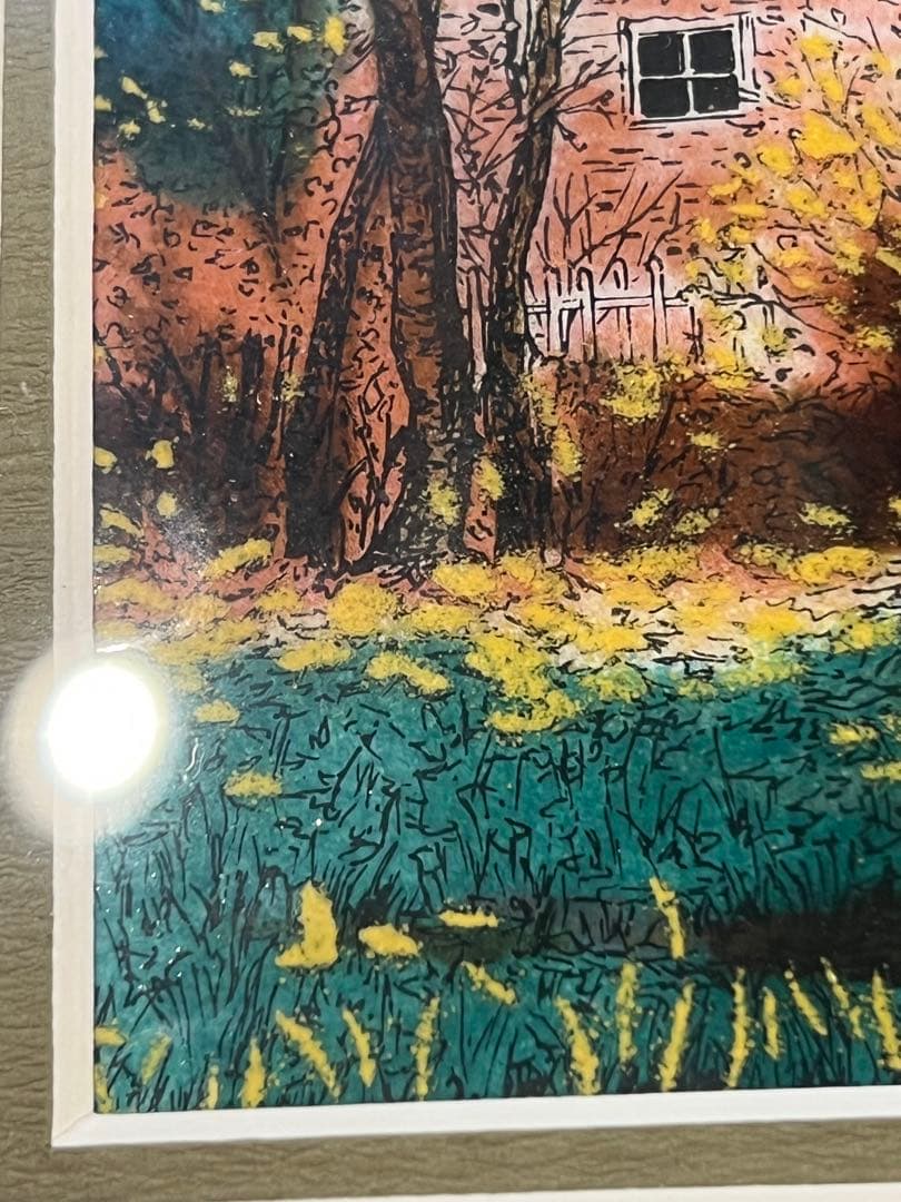 未使用七宝焼　秋のかえで彩光舎112-06アクリル木製額29X29絵15X15㎝