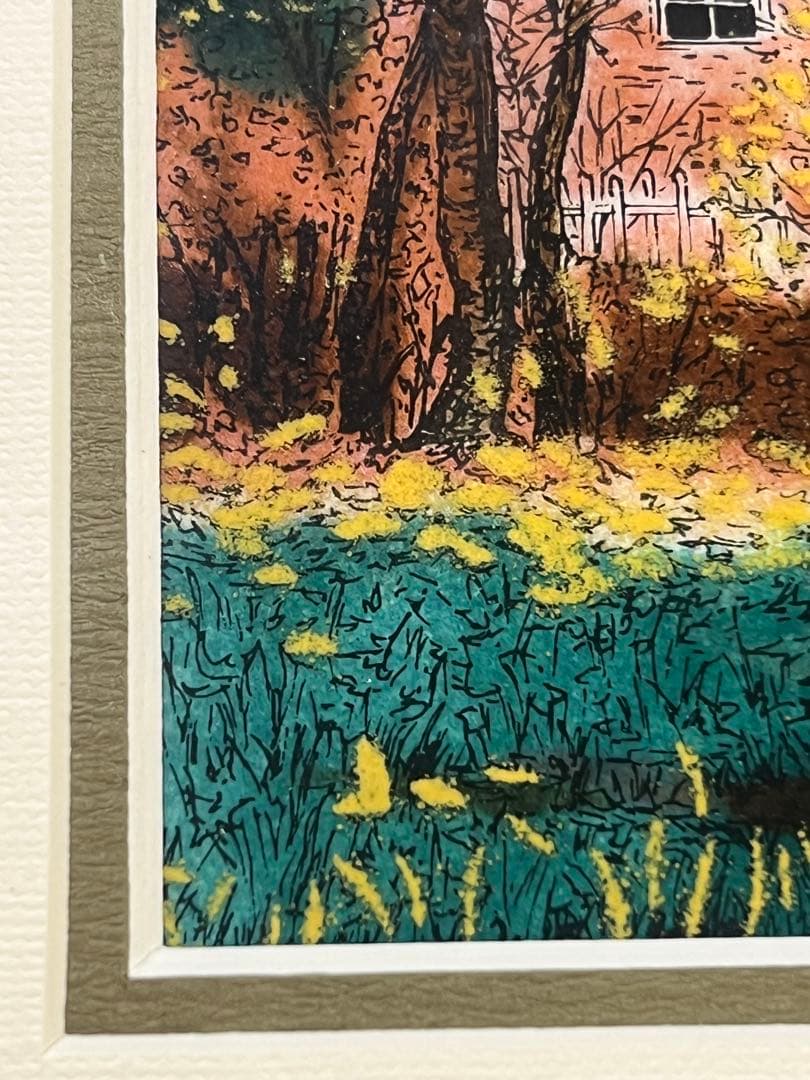 未使用七宝焼　秋のかえで彩光舎112-06アクリル木製額29X29絵15X15㎝