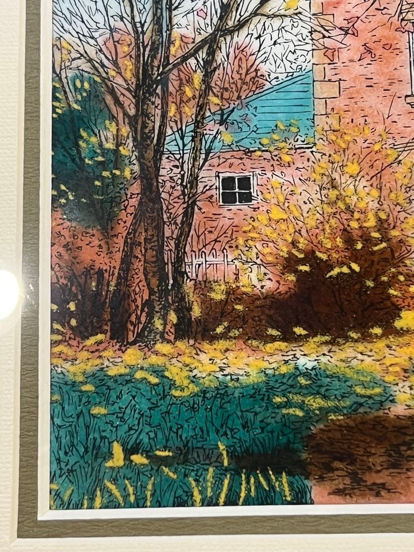 未使用七宝焼　秋のかえで彩光舎112-06アクリル木製額29X29絵15X15㎝