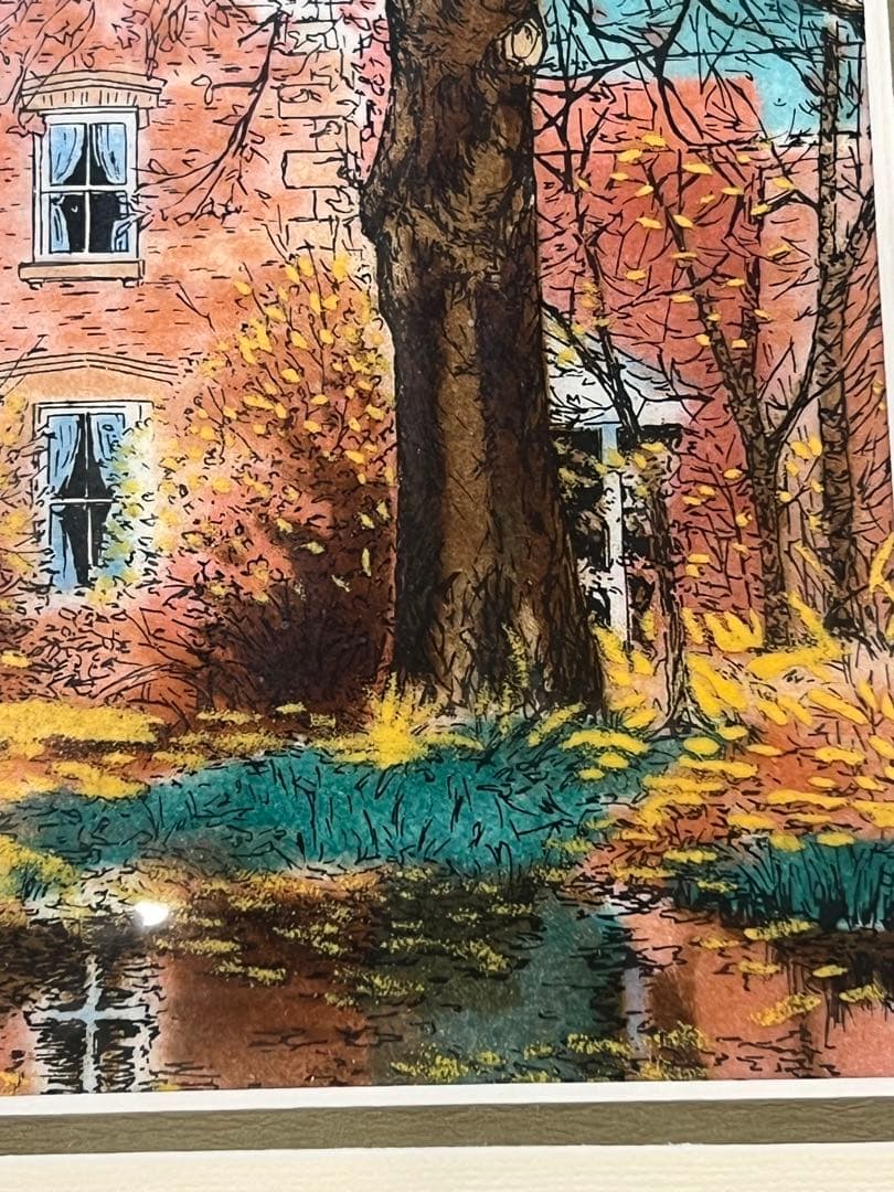 未使用七宝焼　秋のかえで彩光舎112-06アクリル木製額29X29絵15X15㎝