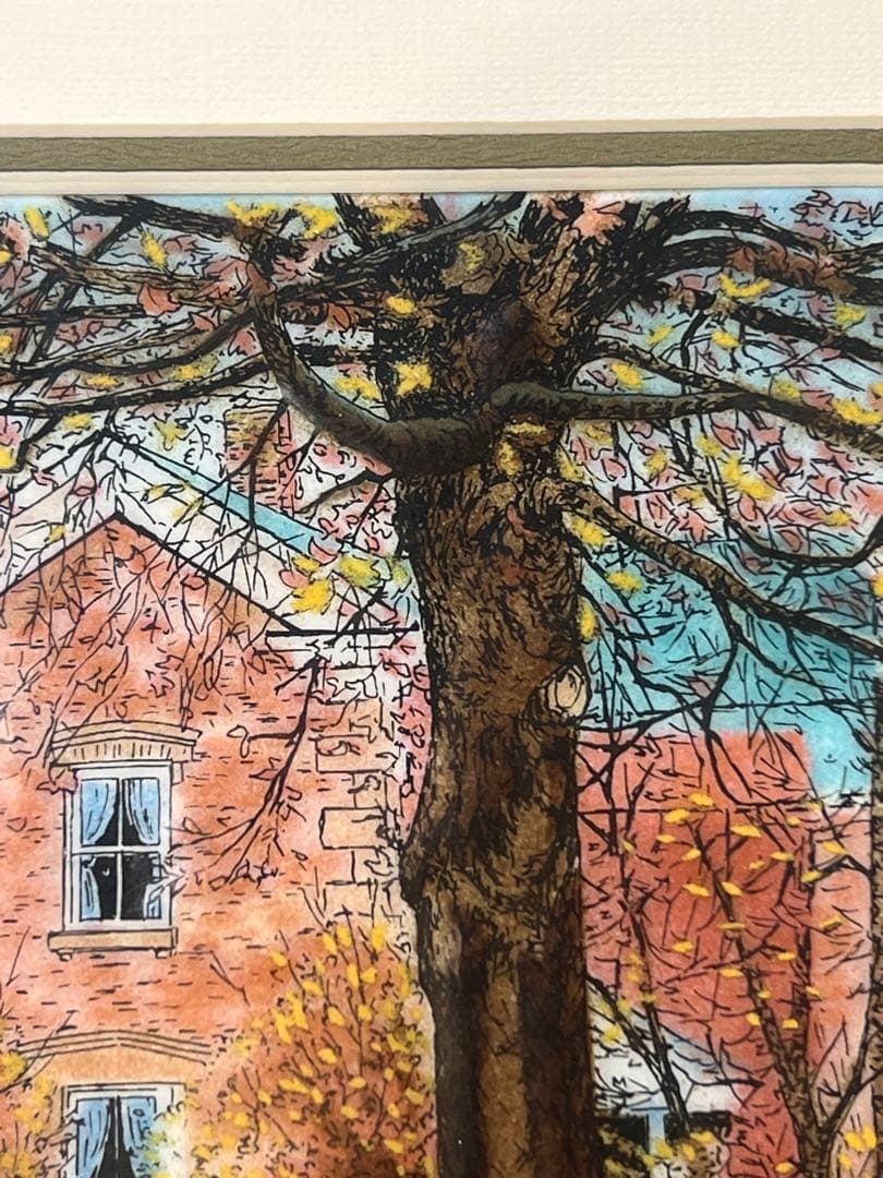 未使用七宝焼　秋のかえで彩光舎112-06アクリル木製額29X29絵15X15㎝