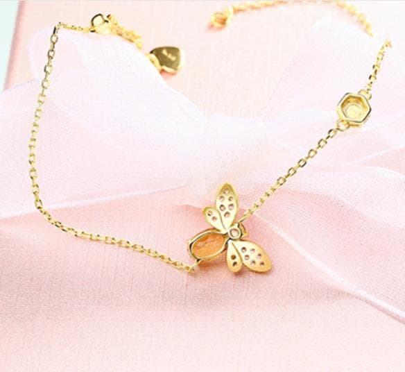 ＜受注制作＞蜜蜂のブレスレット　可愛い　シトリン　11月誕生石　0178