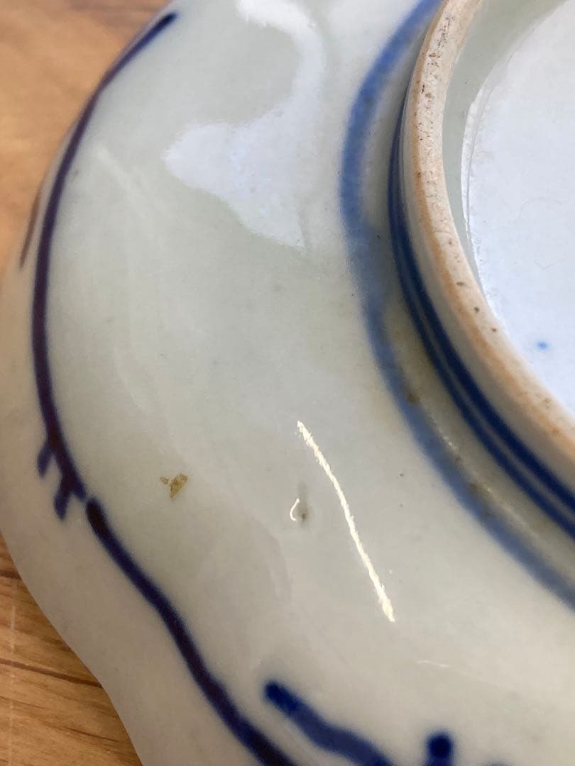 江戸末〜明治期？　古伊万里　染錦　波鶴文　変形皿　平皿　骨董品　3枚セット