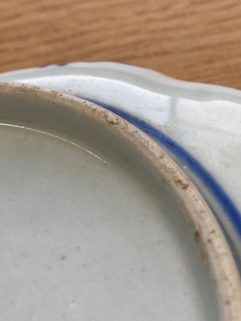 江戸末〜明治期？　古伊万里　染錦　波鶴文　変形皿　平皿　骨董品　3枚セット