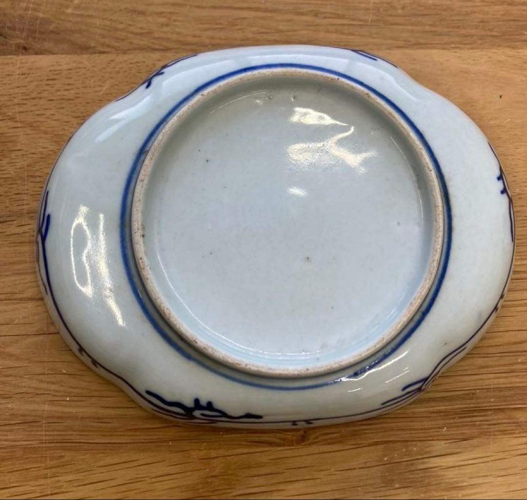 江戸末〜明治期？　古伊万里　染錦　波鶴文　変形皿　平皿　骨董品　3枚セット