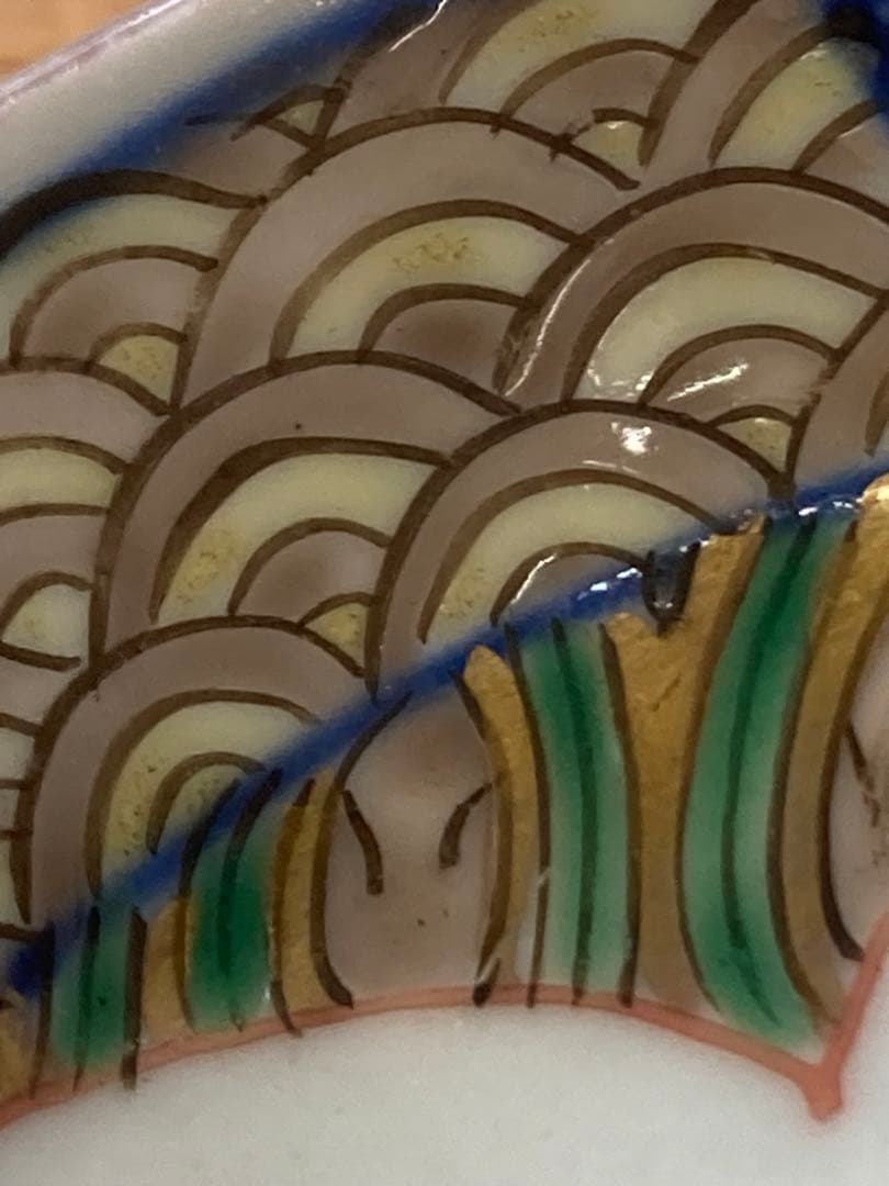 江戸末〜明治期？　古伊万里　染錦　波鶴文　変形皿　平皿　骨董品　3枚セット