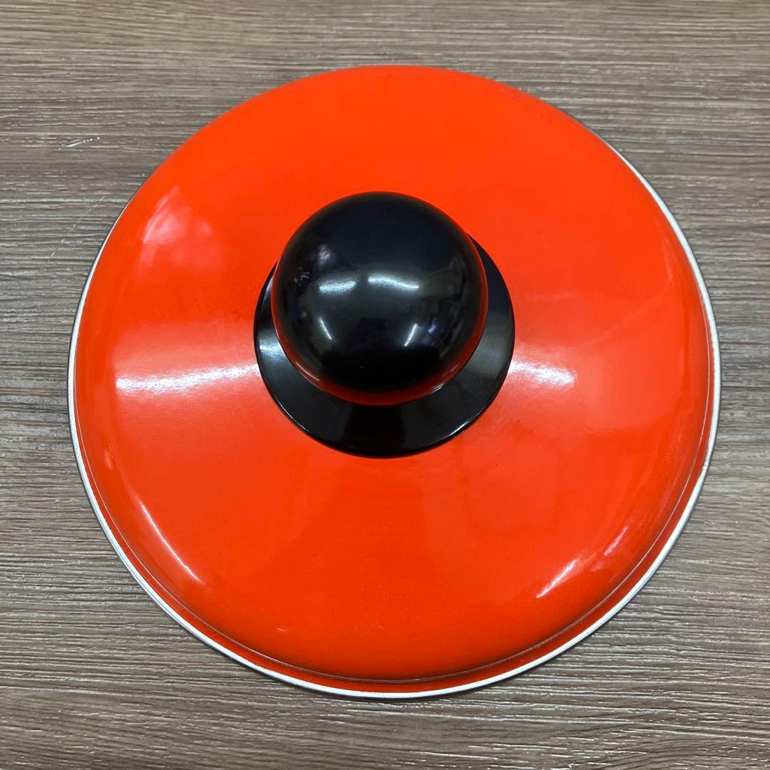 E-2 昭和レトロ ホーロー片手鍋 オレンジ 蓋付き フラワー柄 ビンテージ