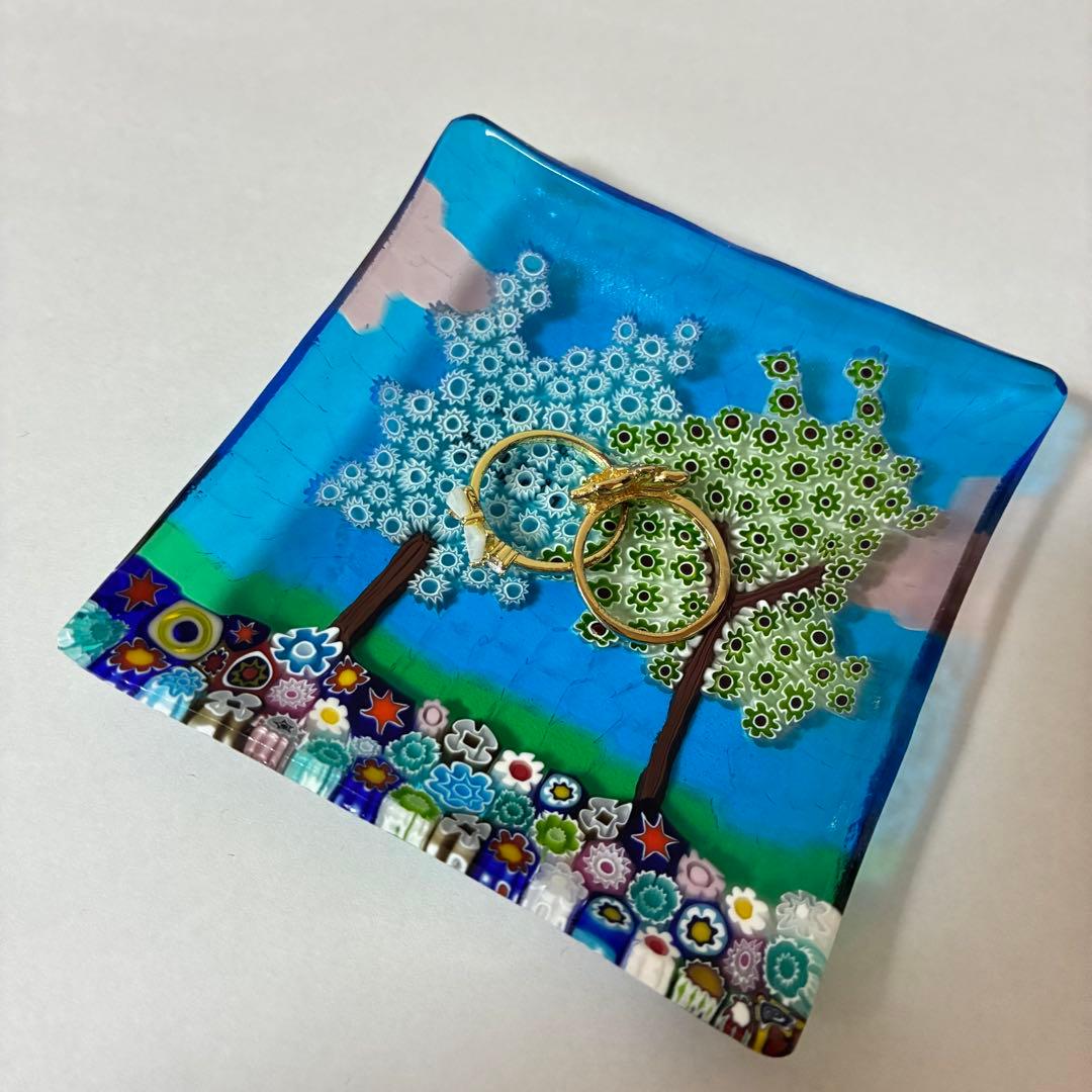 ベネチアンガラス ミルフィオリ プレート スクエア ガラス 豆皿 ムラーノ