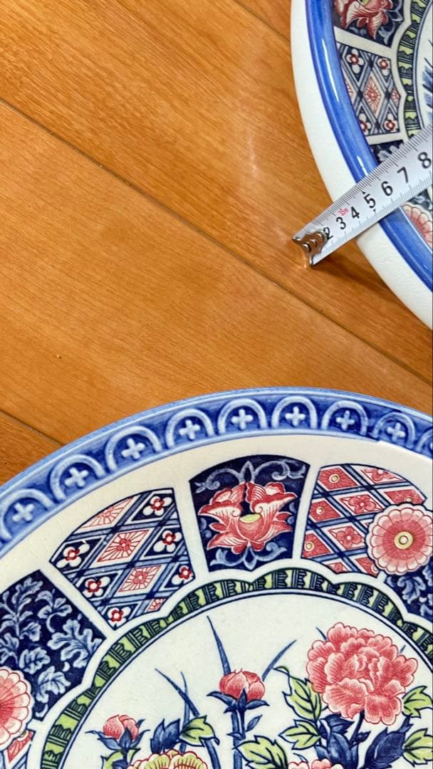 大皿　花柄青白い陶器皿二枚セット