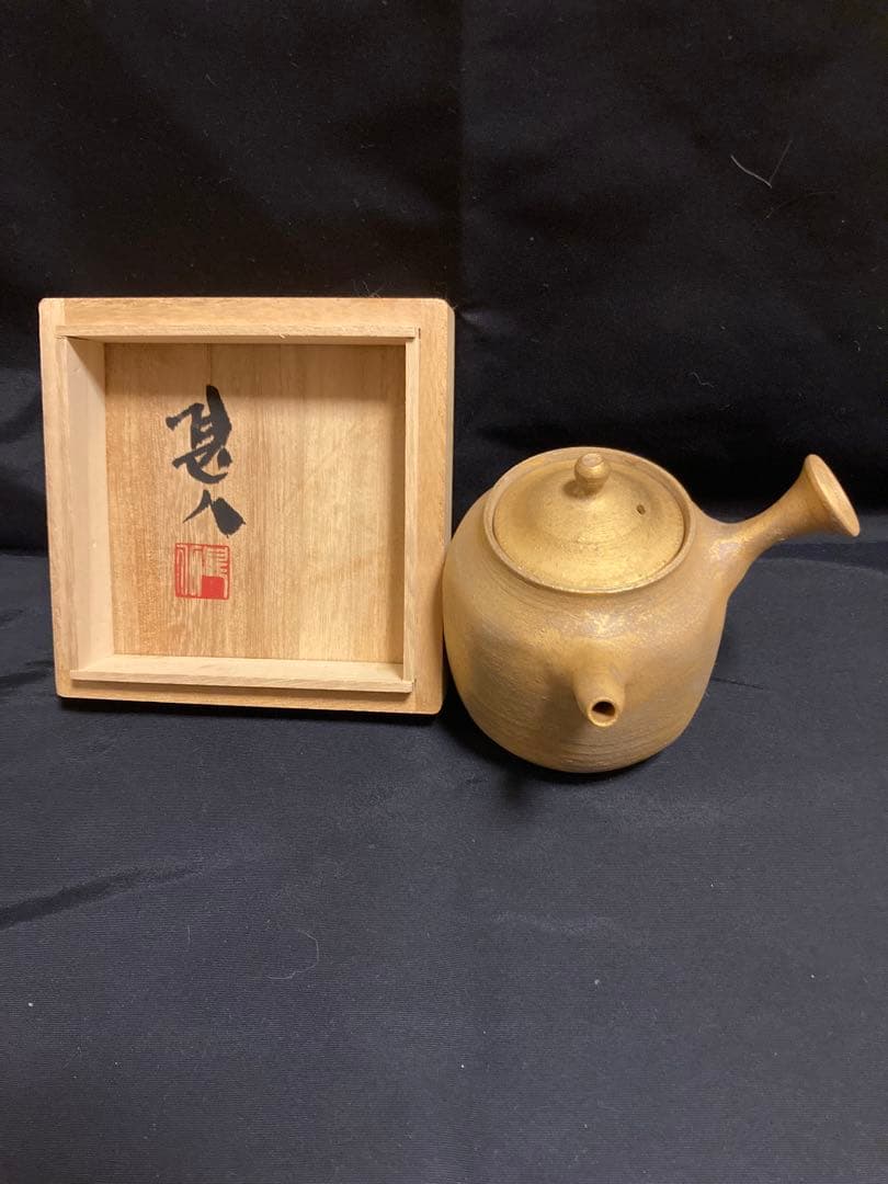 名工 小川甚八 金彩急須 共箱入 笠間焼 芸術的フォルム 極上のキレ 煎茶道具