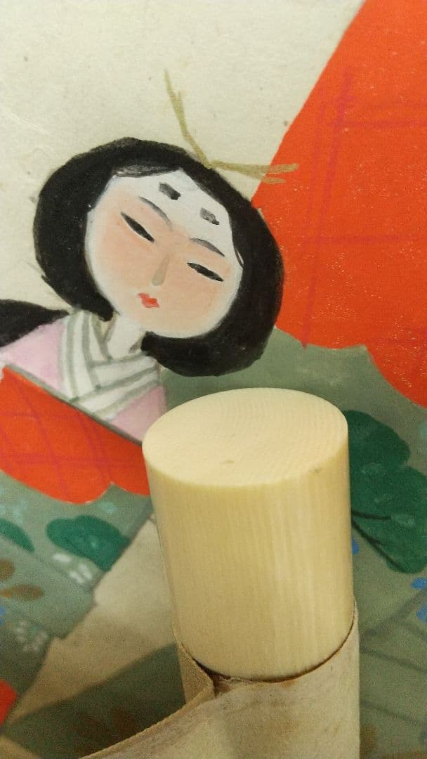 日本画家 三輪良平 立雛 掛軸 二重箱共箱 シワ 桃の節句 師華楊