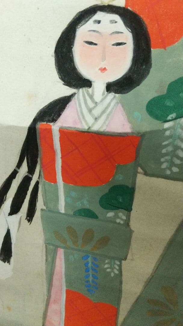 日本画家 三輪良平 立雛 掛軸 二重箱共箱 シワ 桃の節句 師華楊