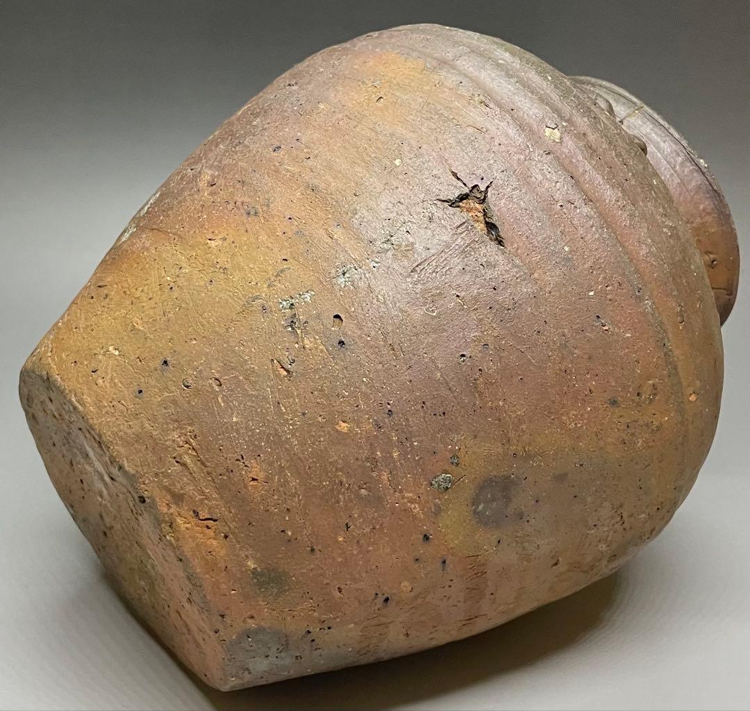 古備前　室町〜桃山時代　三耳壺　種壺　窯印有　箱付(四方桟盛蓋) 　y312