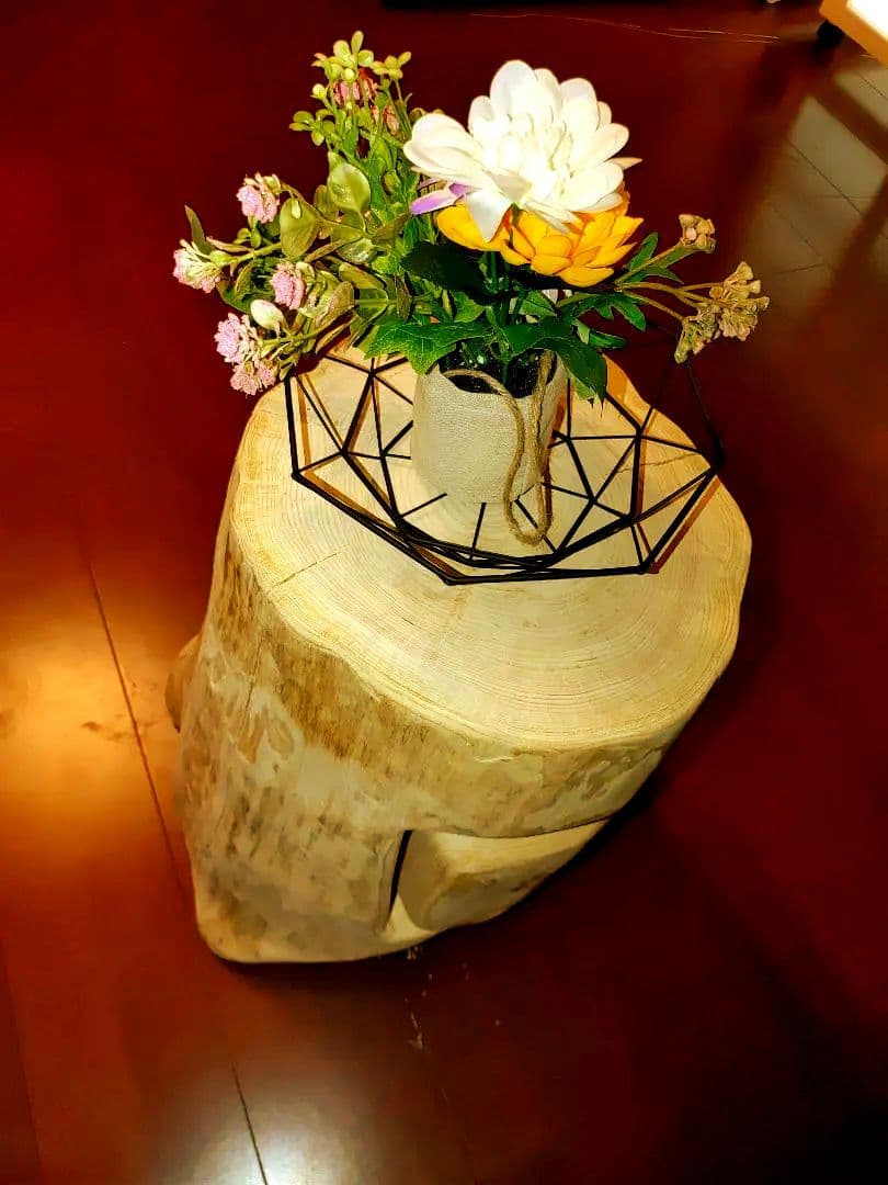 ①大型 切り株 ひのき くりぬき 親子 本立て 椅子 スツール テーブル 花台